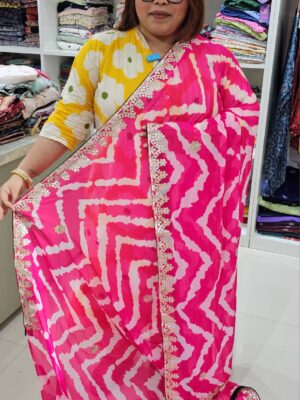 PINK GOTA PATTI LEHRIYA CHIFFON SAREE (NO.1)