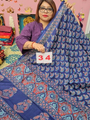 12TH SEP 2ND LIVE - PURE MODAL MASLIN MULTI BLOCK SAREE (NO.34)