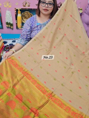 1ST OCT MEGA SALE LIVE – PURE HANDLOOM LINEN TISSUE SAREE (NO.23)