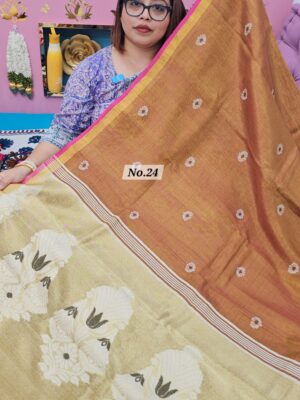 1ST OCT MEGA SALE LIVE – PURE HANDLOOM LINEN TISSUE SAREE (NO.24)