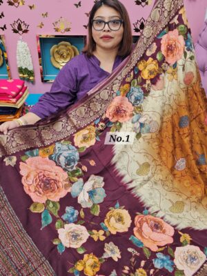 9TH OCT MEGA SALE LIVE - DIGITAL HAND KATHA CREAPE SILK SAREE (NO.1)