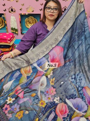 9TH OCT MEGA SALE LIVE - DIGITAL HAND KATHA CREAPE SILK SAREE (NO.5)