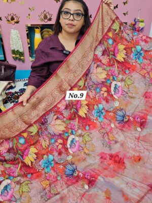 5TH OCT MEGA SALE LIVE – DIGITAL HAND KATHA CREPE SAREE (NO.9)