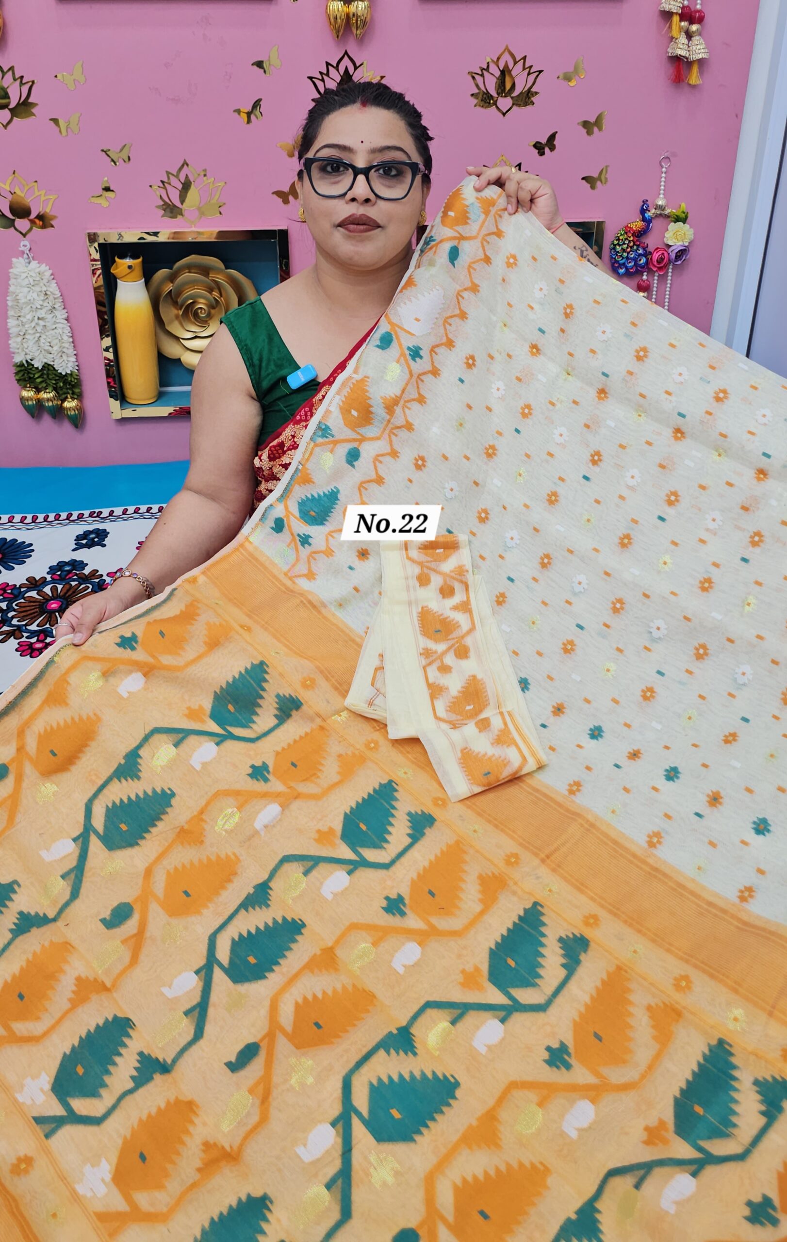 7TH OCT MEGA SALE LIVE – PURE BENGAL HANDLOOM JAMDANI SAREE (NO.22)