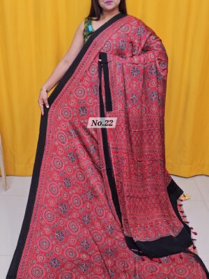 20TH OCT MEGA SALE 2NDLIVE –  PURE AJRAKH MODAL SAREE {DEFECTIVE} (NO.22)