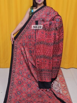 20TH OCT MEGA SALE 2NDLIVE –  PURE AJRAKH MODAL SAREE {DEFECTIVE} (NO.23)