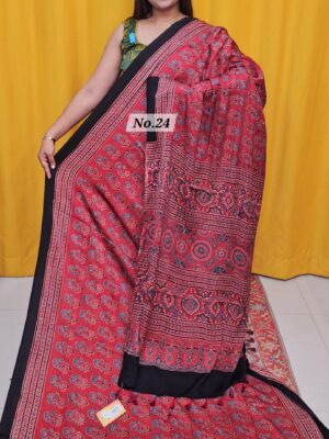 20TH OCT MEGA SALE 2NDLIVE –  PURE AJRAKH MODAL SAREE {DEFECTIVE} (NO.24)