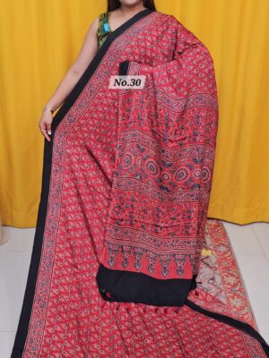 20TH OCT MEGA SALE 2NDLIVE –  PURE AJRAKH MODAL SAREE {DEFECTIVE} (NO.30)
