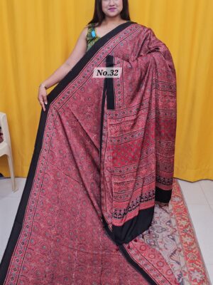20TH OCT MEGA SALE 2NDLIVE –  PURE AJRAKH MODAL SAREE {DEFECTIVE} (NO.32)