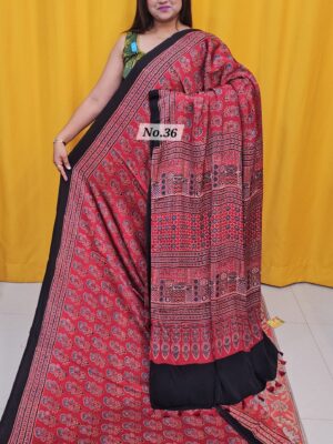 20TH OCT MEGA SALE 2NDLIVE –  PURE AJRAKH MODAL SAREE {DEFECTIVE} (NO.36)